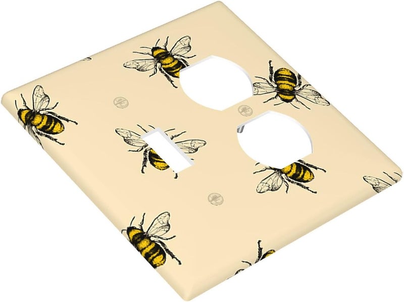 Moslion Bee 1 Toggle 1 Duplex Outlet Covers Honey Bee Hardworking Yellow 2-Gang Wall Switch Plates Combination For Men Women Home Office - Image 4